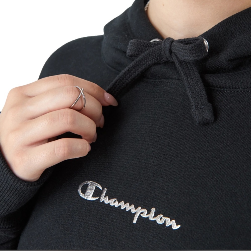 Champion Powerblend Black Hoodie, Foil Script NWT Size L